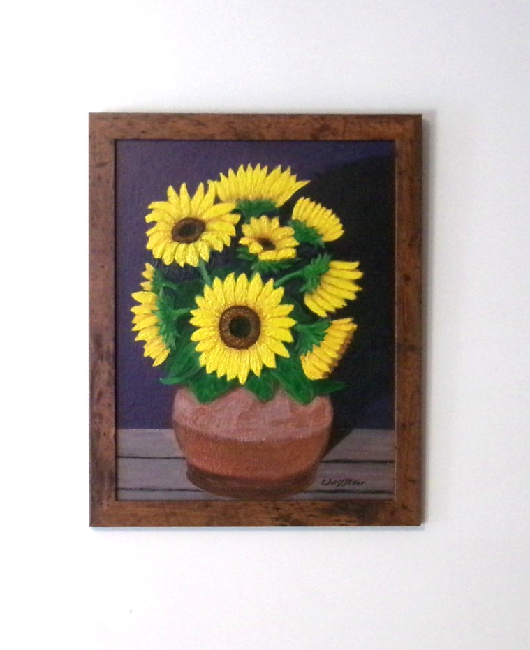 Original Acrylic Painting Sunflowers Impressionist 12×15 Framed Modern Art Decor