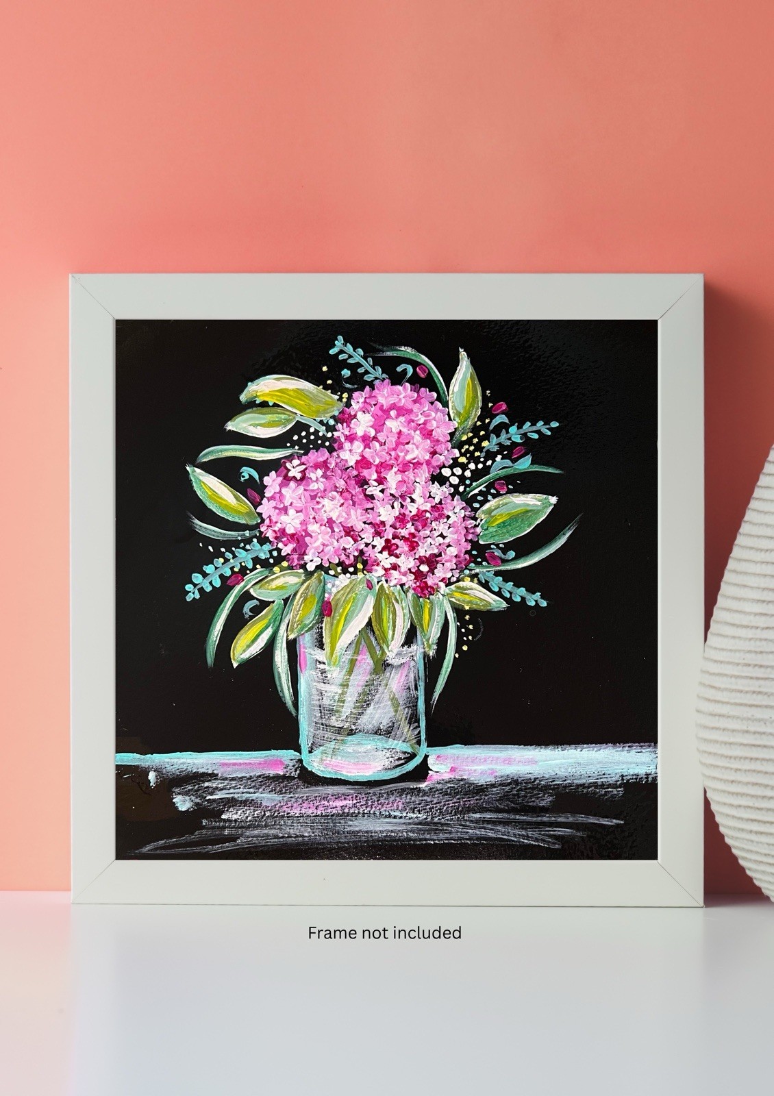 Pink Hydrangeas Floral Bouquet VLP Original Hand Painted Acrylic 8×8” Art Paper