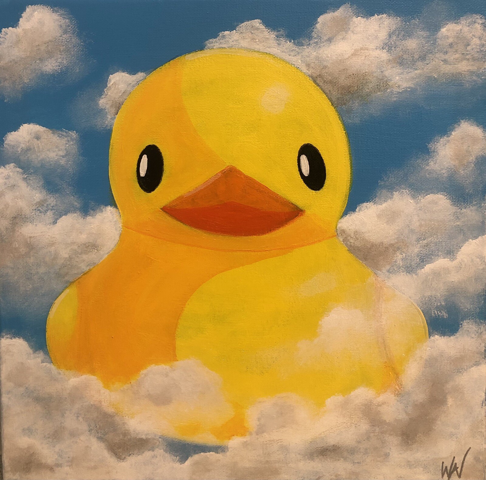 Original Pop Art Duck Painting 12×12”, Acrylic On Canvas,signed,COA