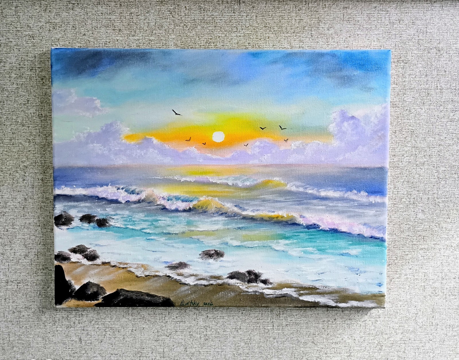 Art 11″/14″ Colorful sunset Original oil painting, Stretched canvas, Stretched