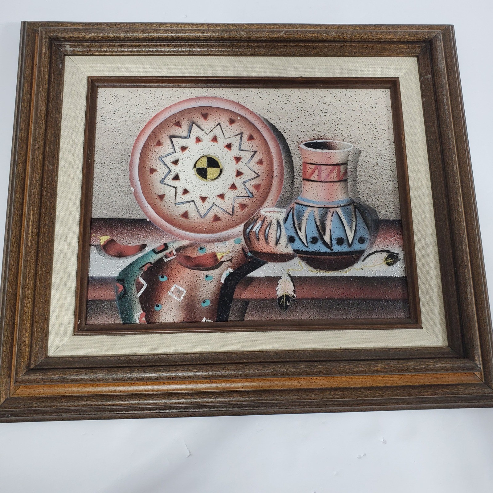Still Life Painting Sand Art Wall Hanging Frame Multi Southwestern Pottery Stage