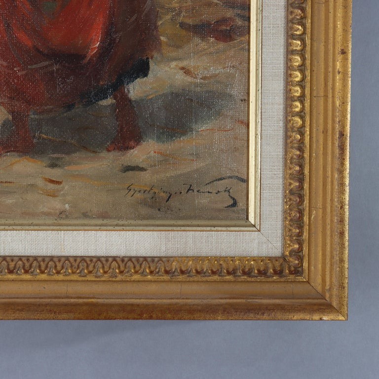 Oil On Panel Painting Of A Peasant Woman With Basket, Artist Signed, C1900