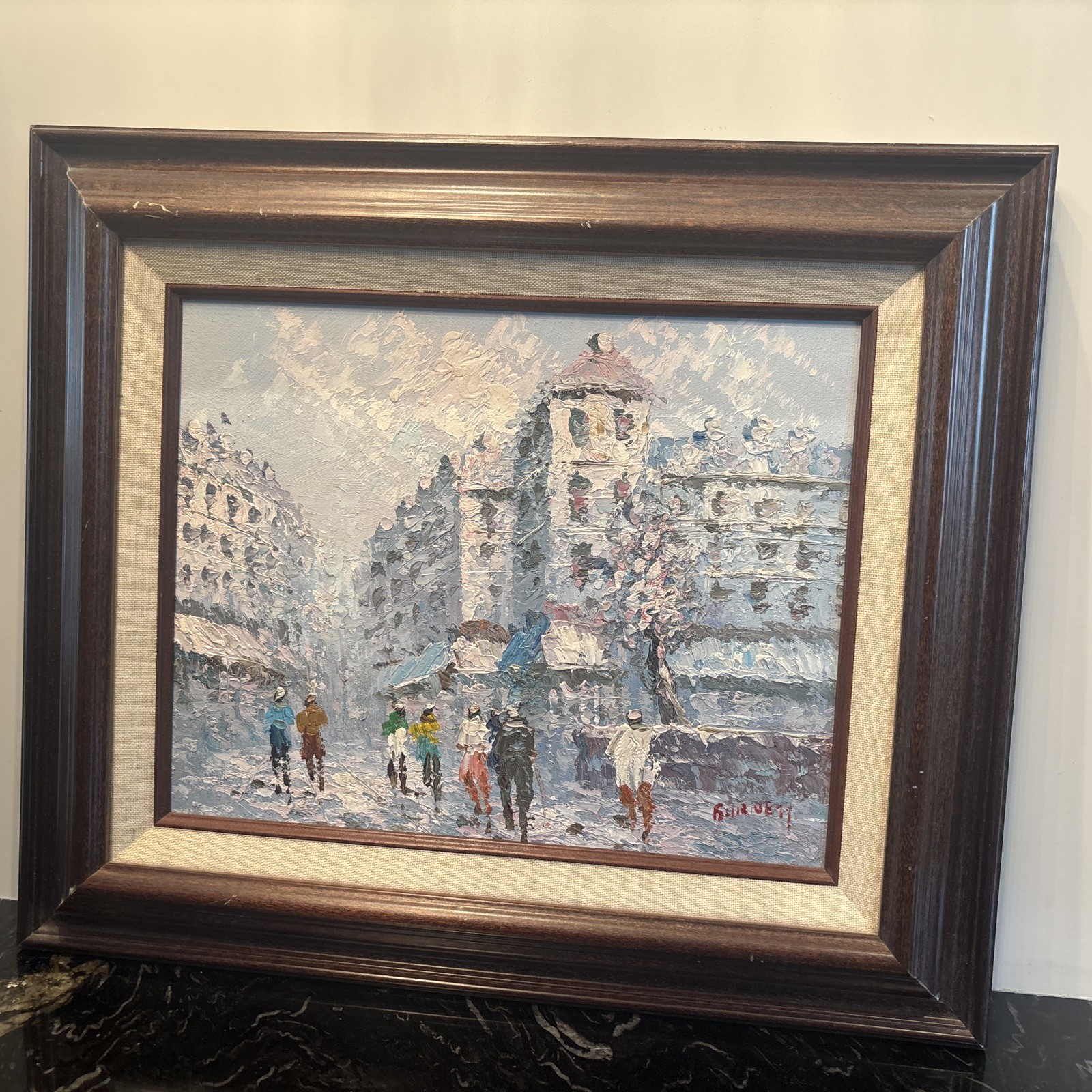 Oil Painting On Board Paris Street Signed Burnett 14×12
