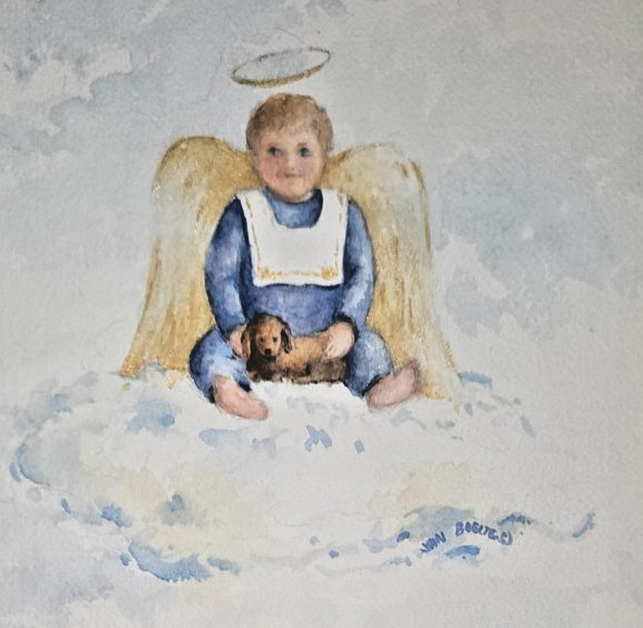 Vintage Blue Eyed Angel Child Painting watecolor