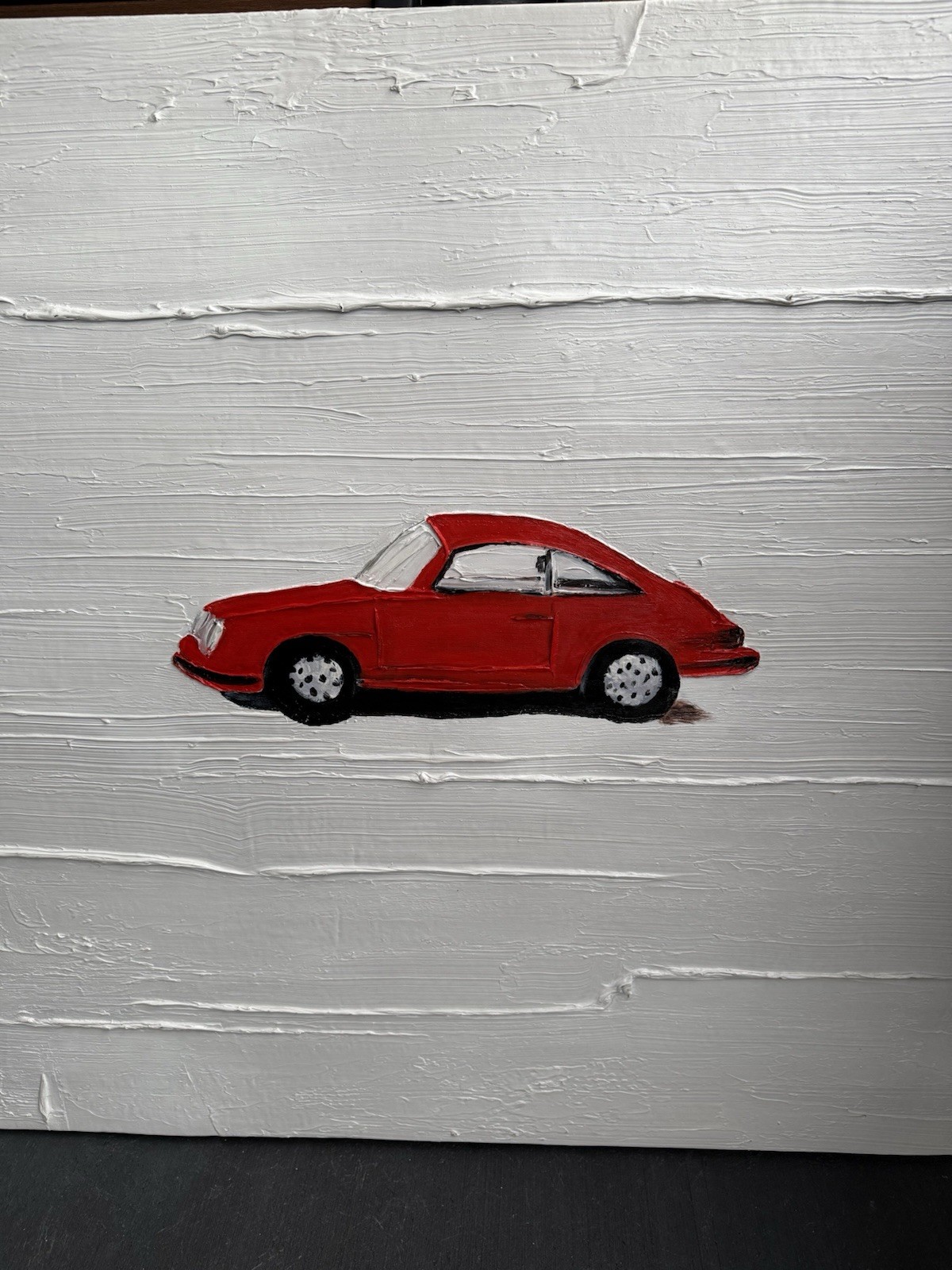 Red Sports Car Acrylic Painting on Canvas – Modern Minimalist Wall Art