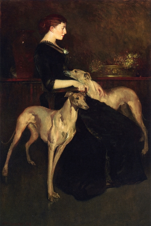 Oil painting john white alexander – Anna Palmer Draper lady with two dogs canvas
