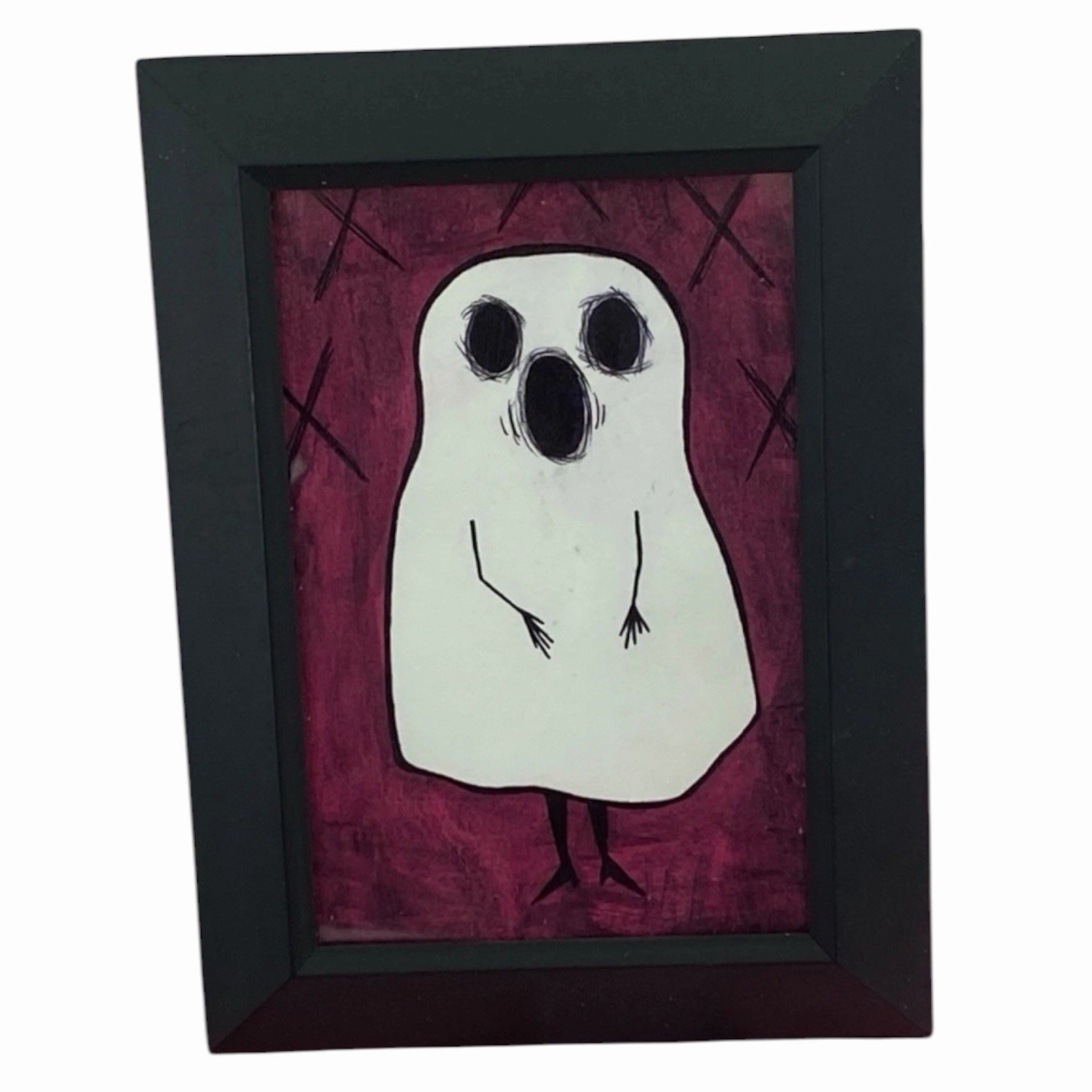 Original painting Ghost Ooak Framed Acrylic Halloween Spooky Cute gothic Art #3