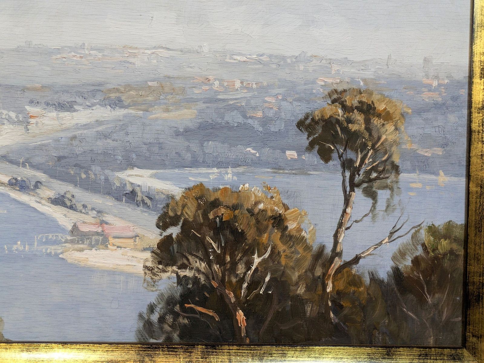 Framed Leon Hanson Landscape Oil Painting “The Spit, Sydney Harbour”
