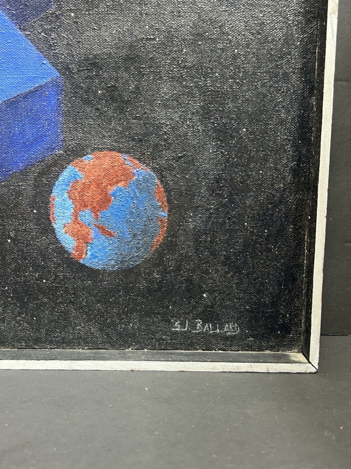 Original Surrealist Space Cosmic Planet Abstract Art Oil Painting Signed