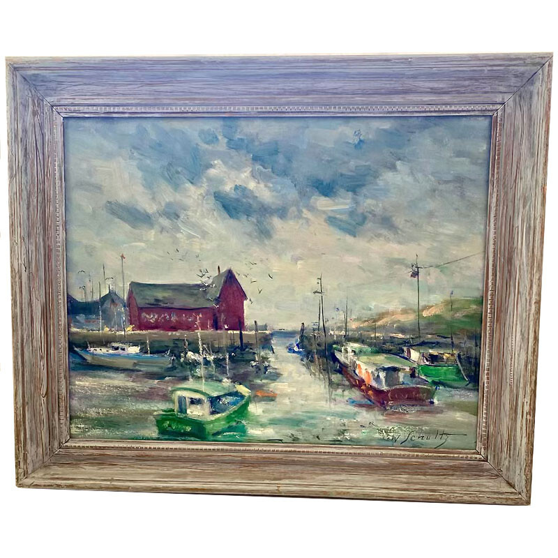 William Schultz ( 1919-2005 ) Oil On Canvas Painting Of Boats Docked On Harbor
