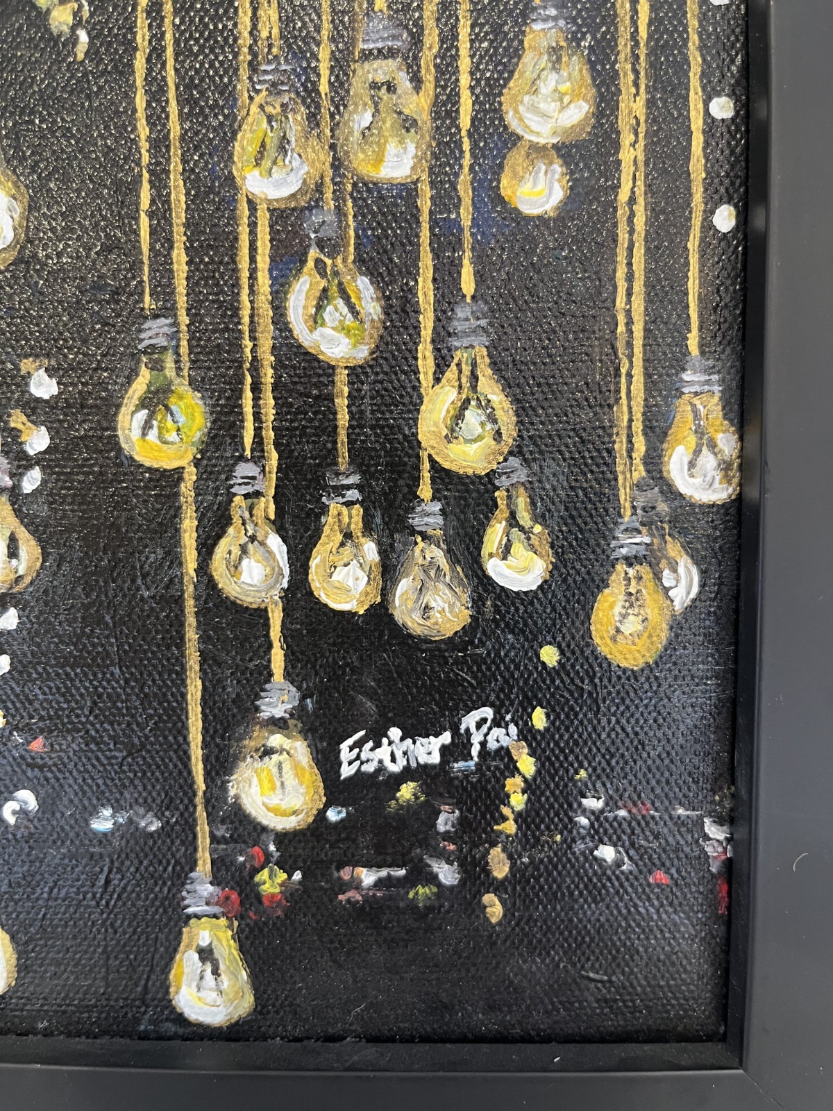 Original Painting Esther Pai~SIGNED~Edison Light Bulb Industrial Modern Wall Art