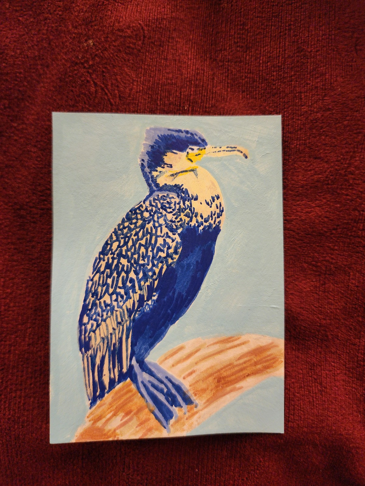ACEO Original Acrylic Painting Seated Bird on a Branch by Kiva