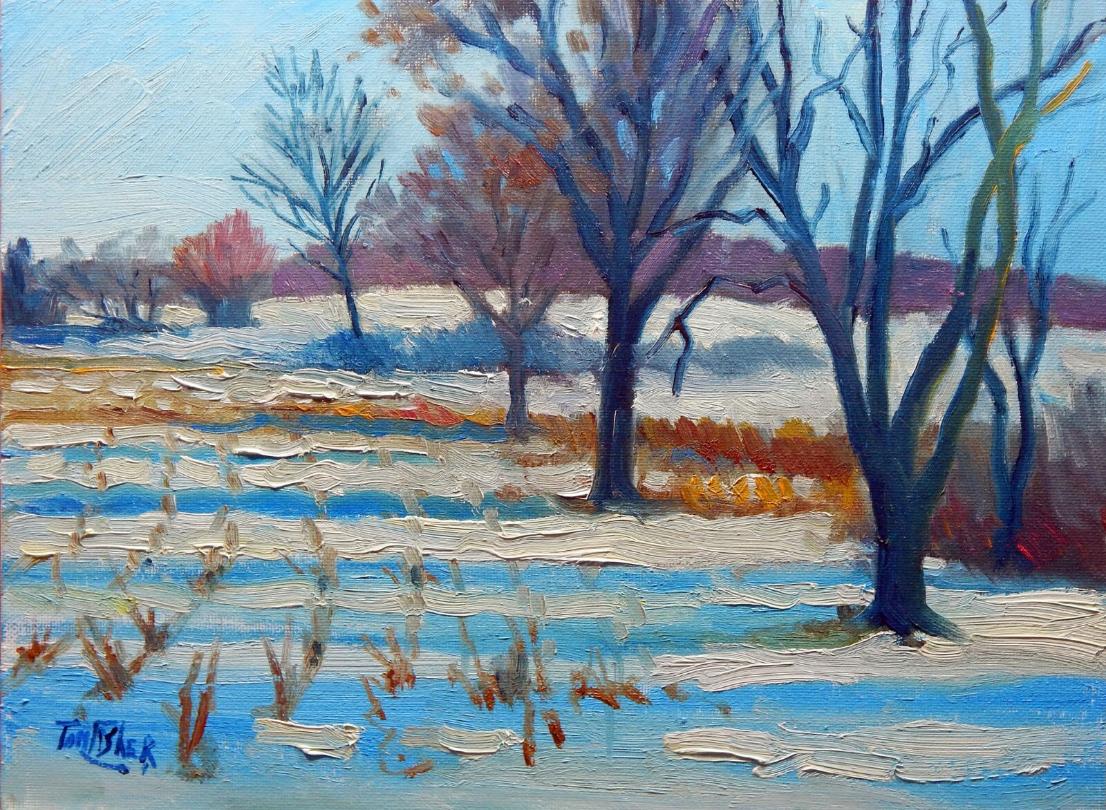 corn field snow Winter oil painting Impressionist oil Landscape original trees