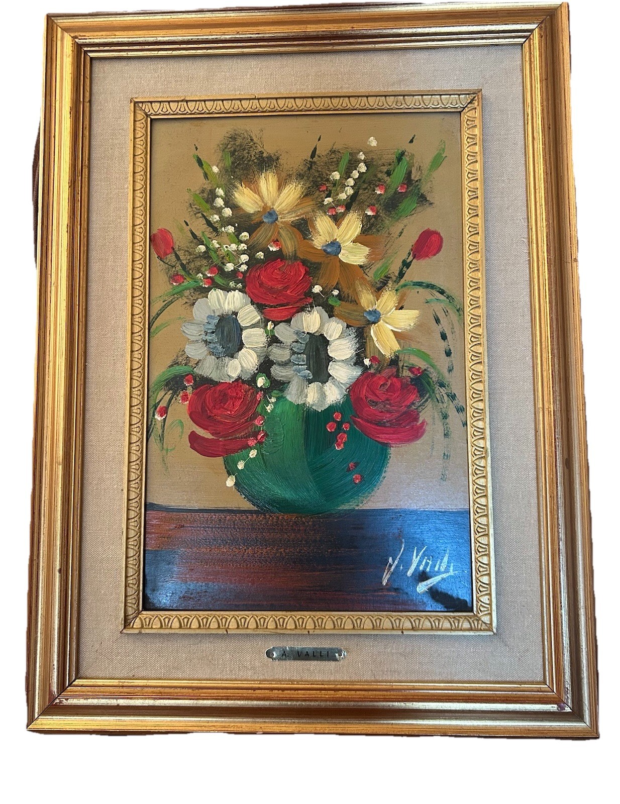 A. Valli Oil Painting Floral Still-Life- Bouquet of Flowers MCM Gold Frame