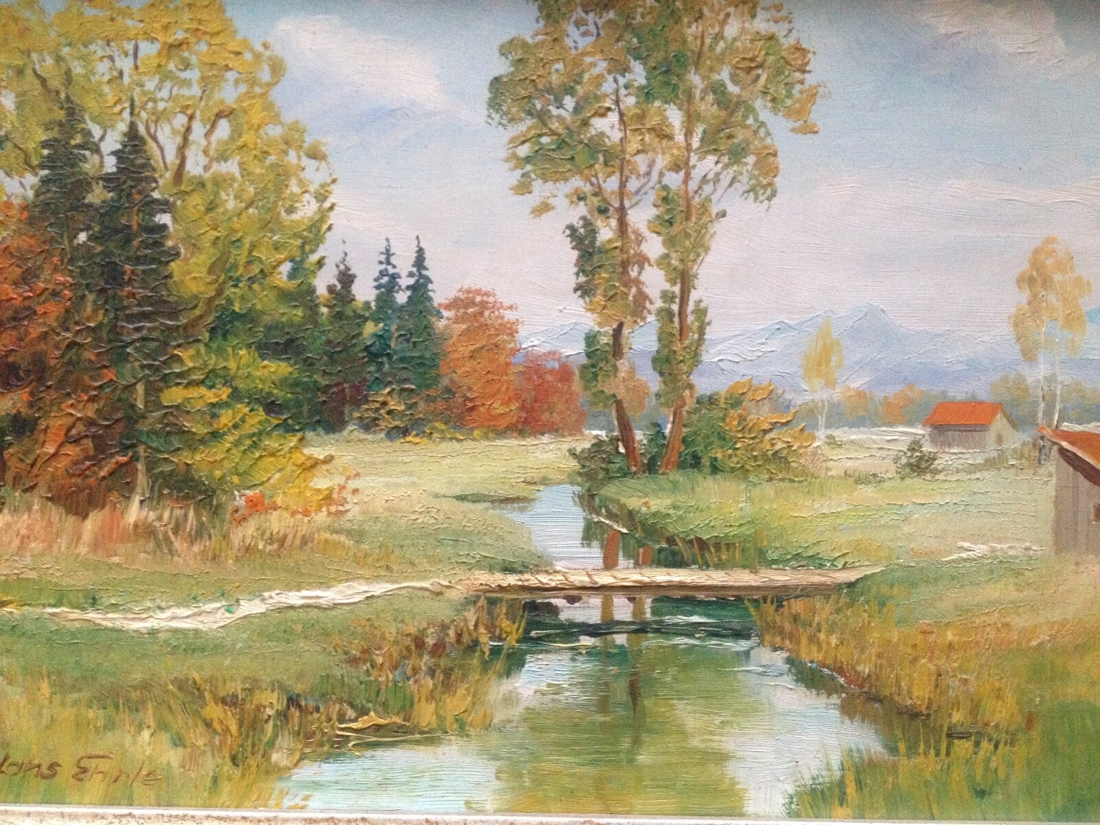 Impressionist Oil Painting Hans Ehrle Signed° Landscape Voralpen Bridge Valley