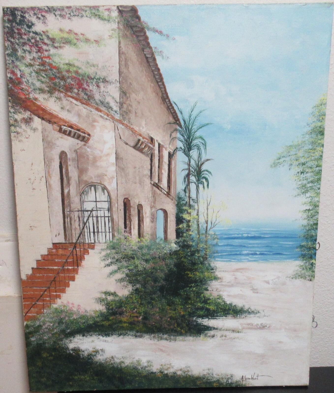 ALLENE WEST WHITE SAND BEACH FRONT PROPERTY ORIGINAL OIL CANVAS PAINTING