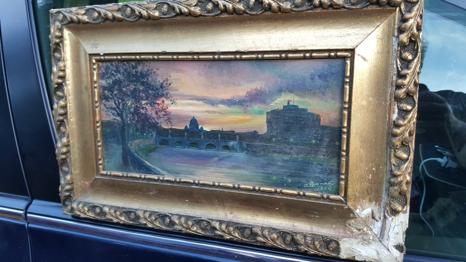 Painting Cathedral St Peter’s Basilica Tiber River Italy Signed? 1962
