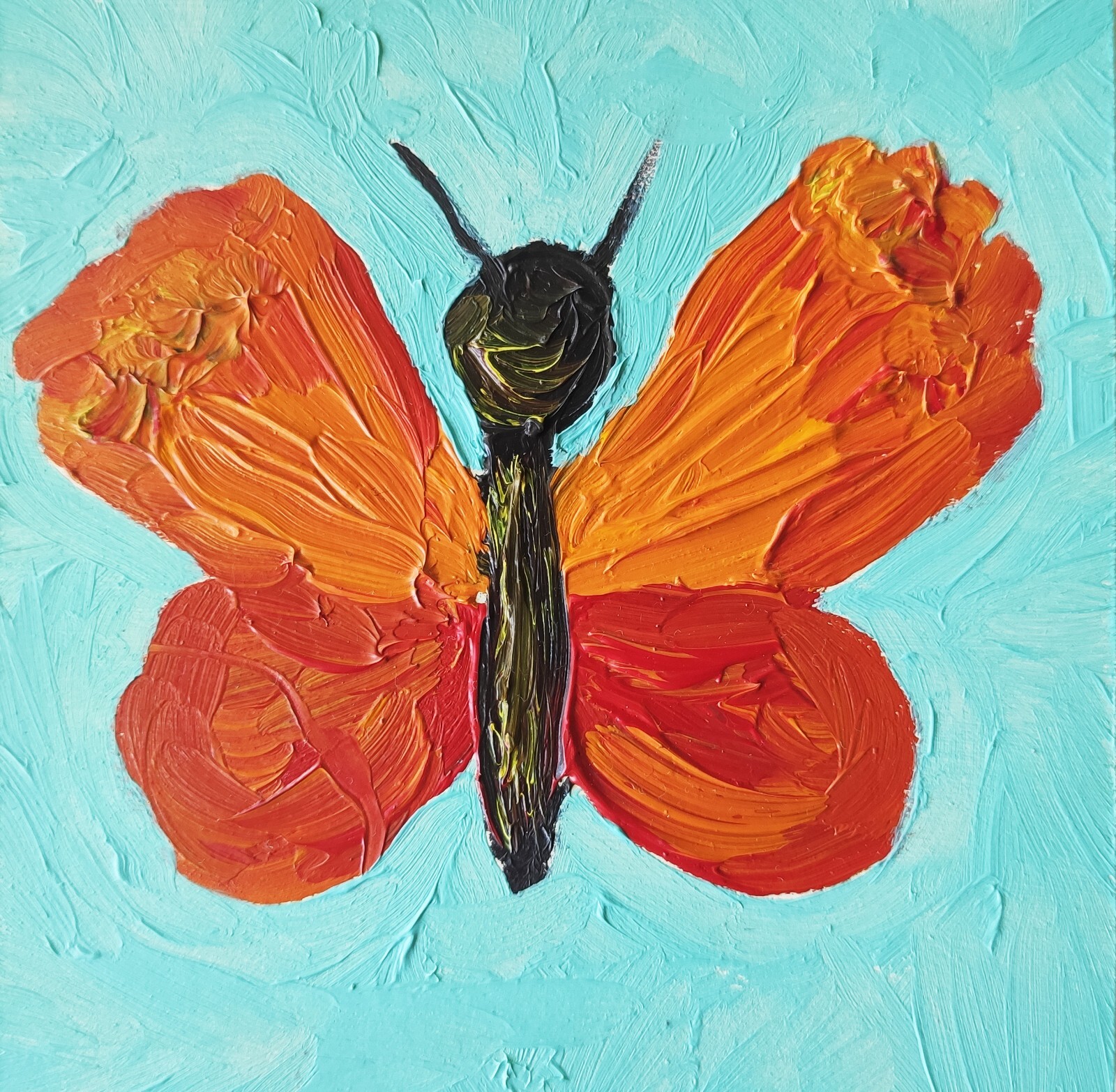 «Butterfly» miniature oil painting on wood panel 3.9×3.9 inches