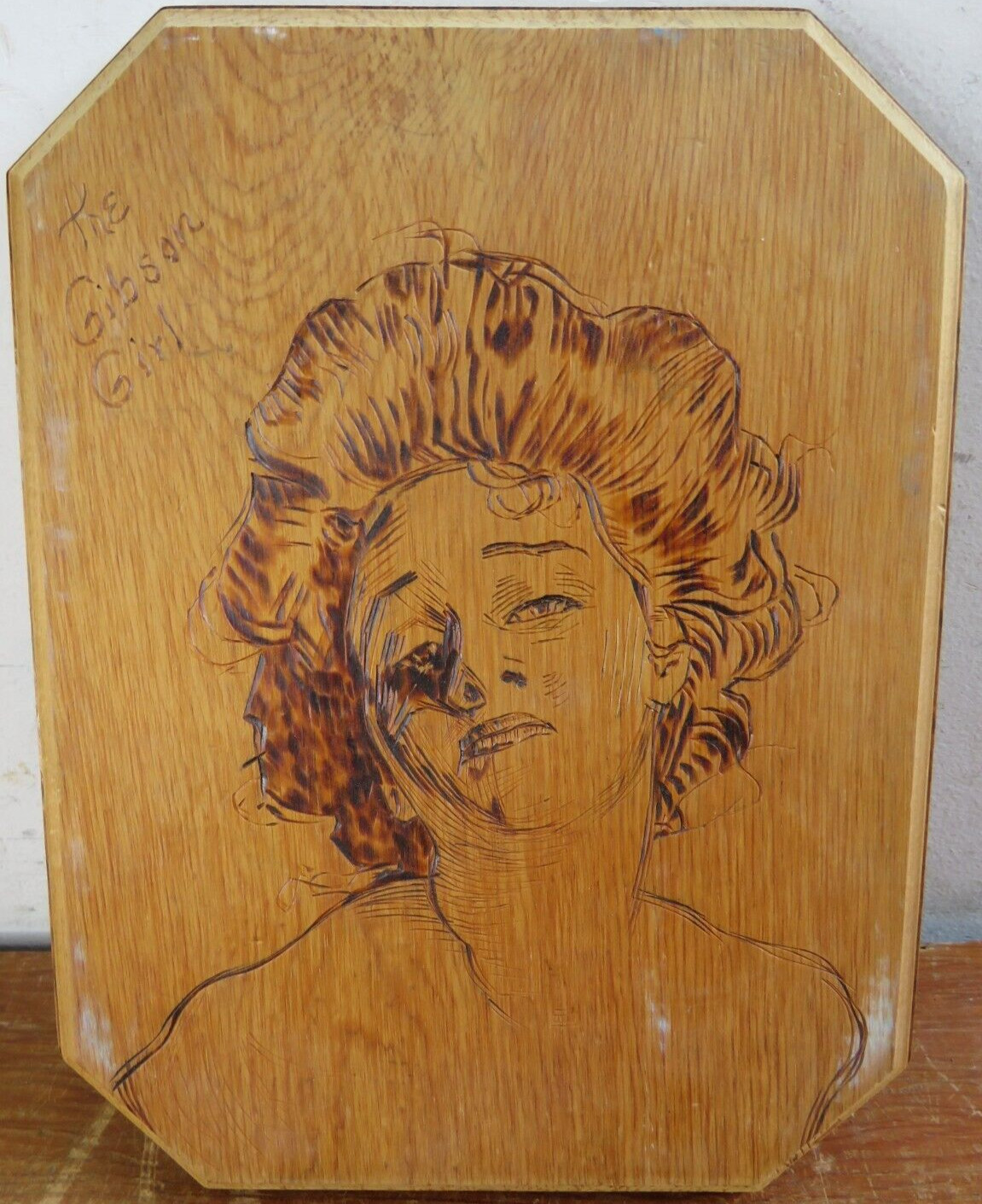 Vintage Wooden Woman Carving/Burning The Gibson Girl 9×12 Rollins
