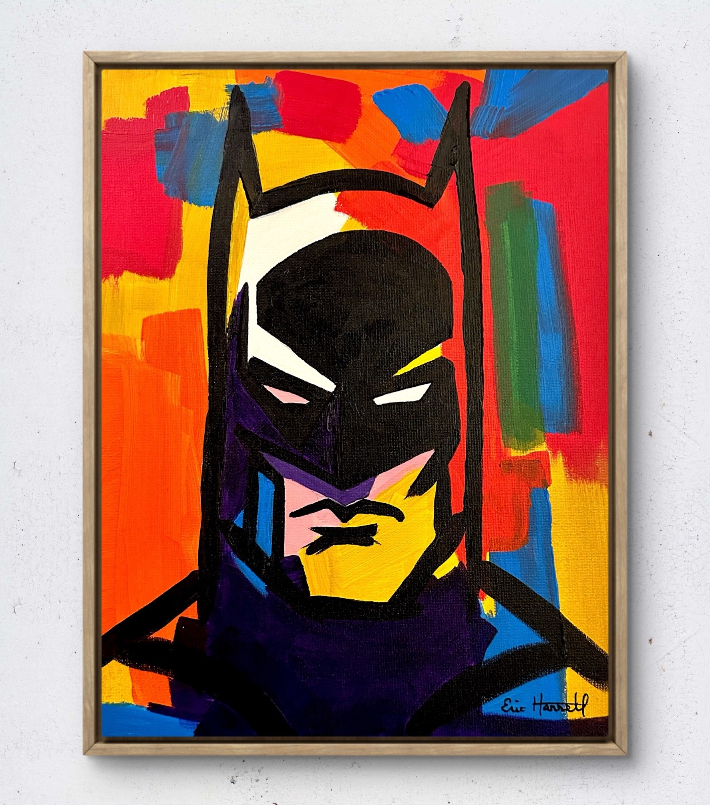 Original Batman Superhero Pop Art 14×11 Canvas Colorful Expressionism Painting
