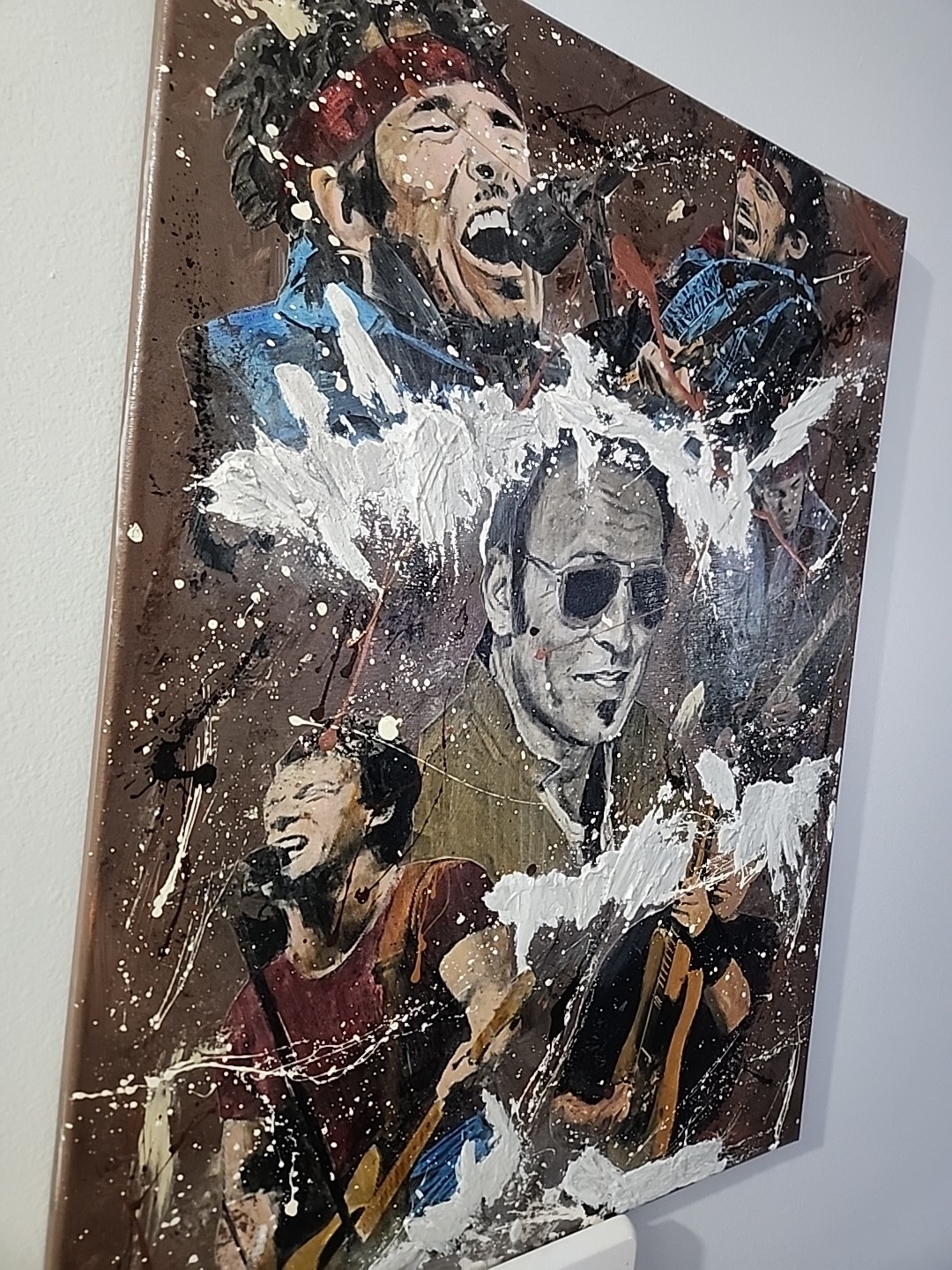 Bruce Springsteen Collage Art Painting Canvas, Signed by Artist, 18×24 Unframed