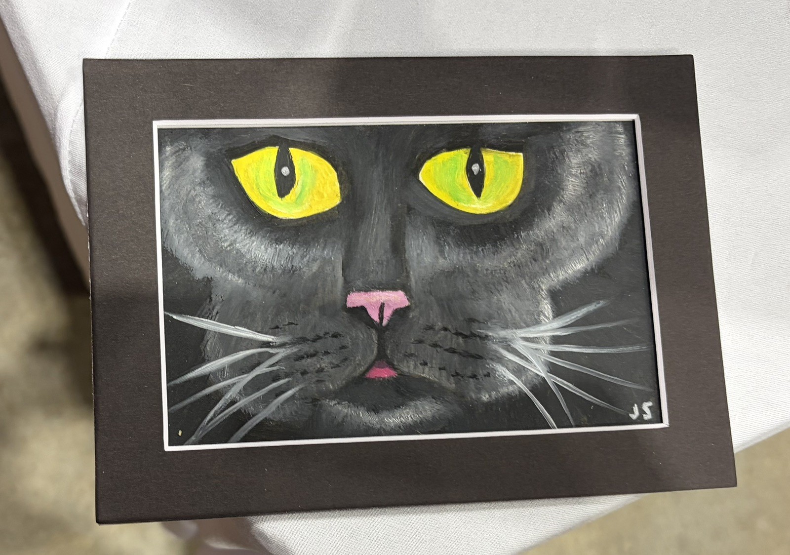 Original oil painting 5 x 7 in including black matte-Free Ship-black cat