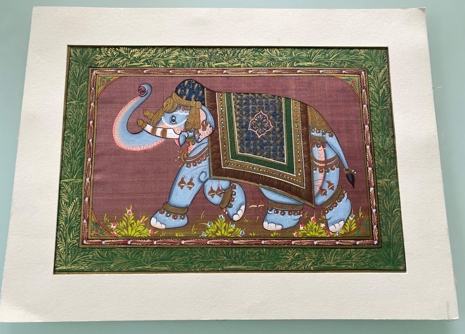 Elephant Painting Art on Silk Fabric