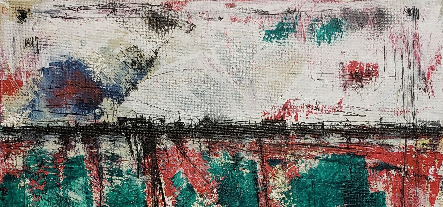 No.593 -Broken Pasture/Original Abstract Minimal Landscape Painting By K.A.Davis