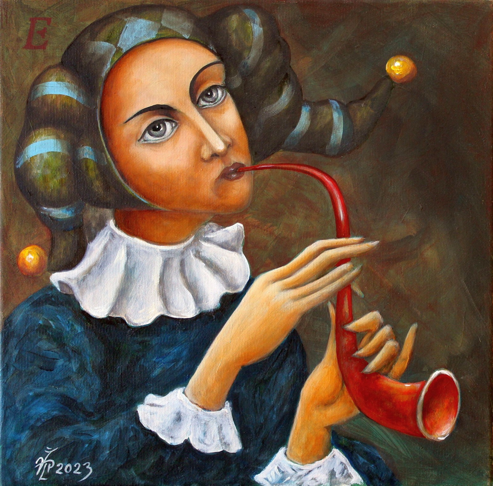 original painting CANVAS from ARTANGAR studio 2023 modern boy portrait RED FLUTE
