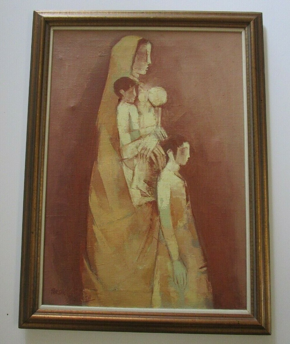 PARSHOTAM SINGH (c. 1935-) Indian PAINTING RARE ABSTRACT CUBISM MODERNISM FIGURE