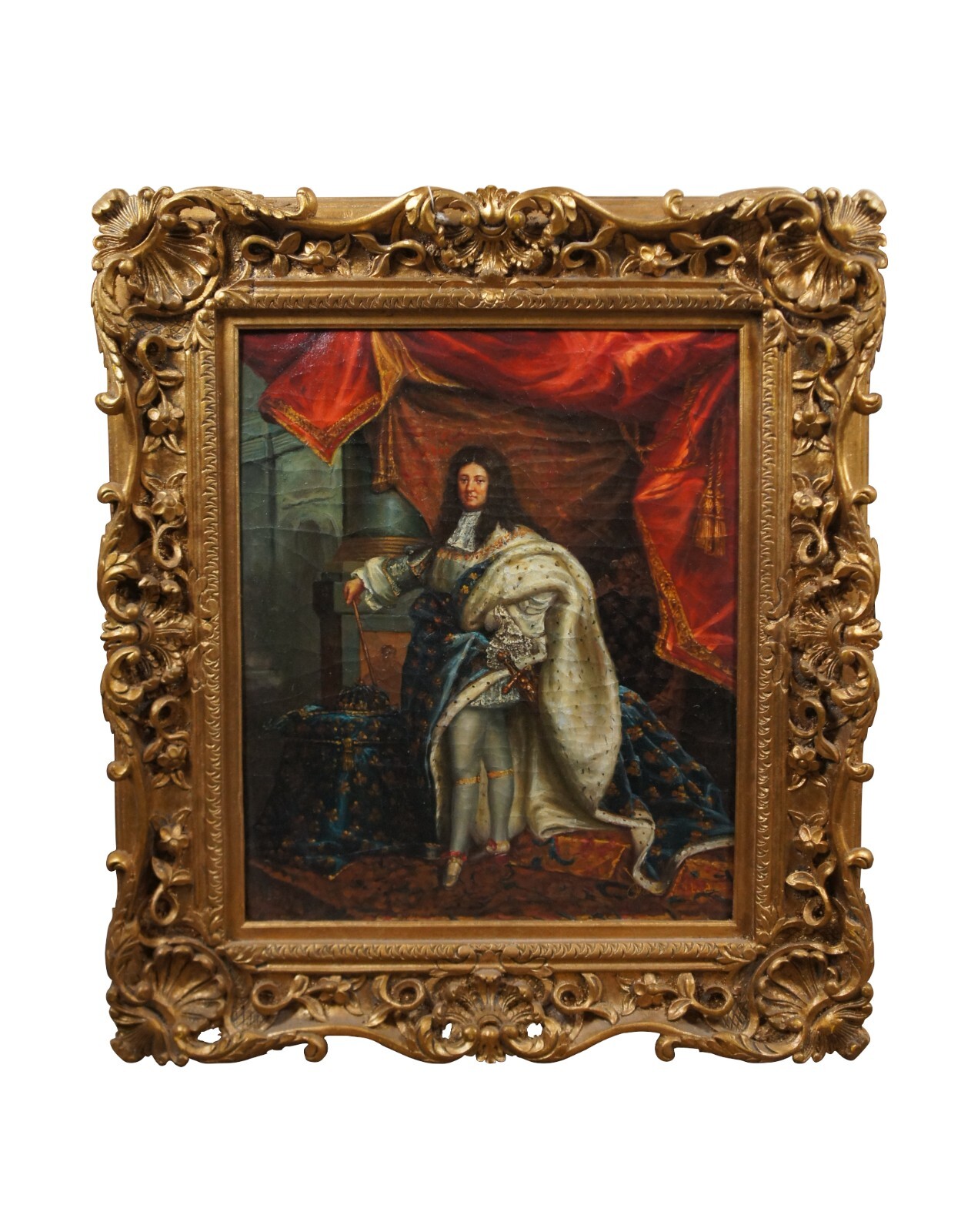 King Louis XIV in Royal Robes Portrait Oil Painting After Hyacinthe Rigaud 30″