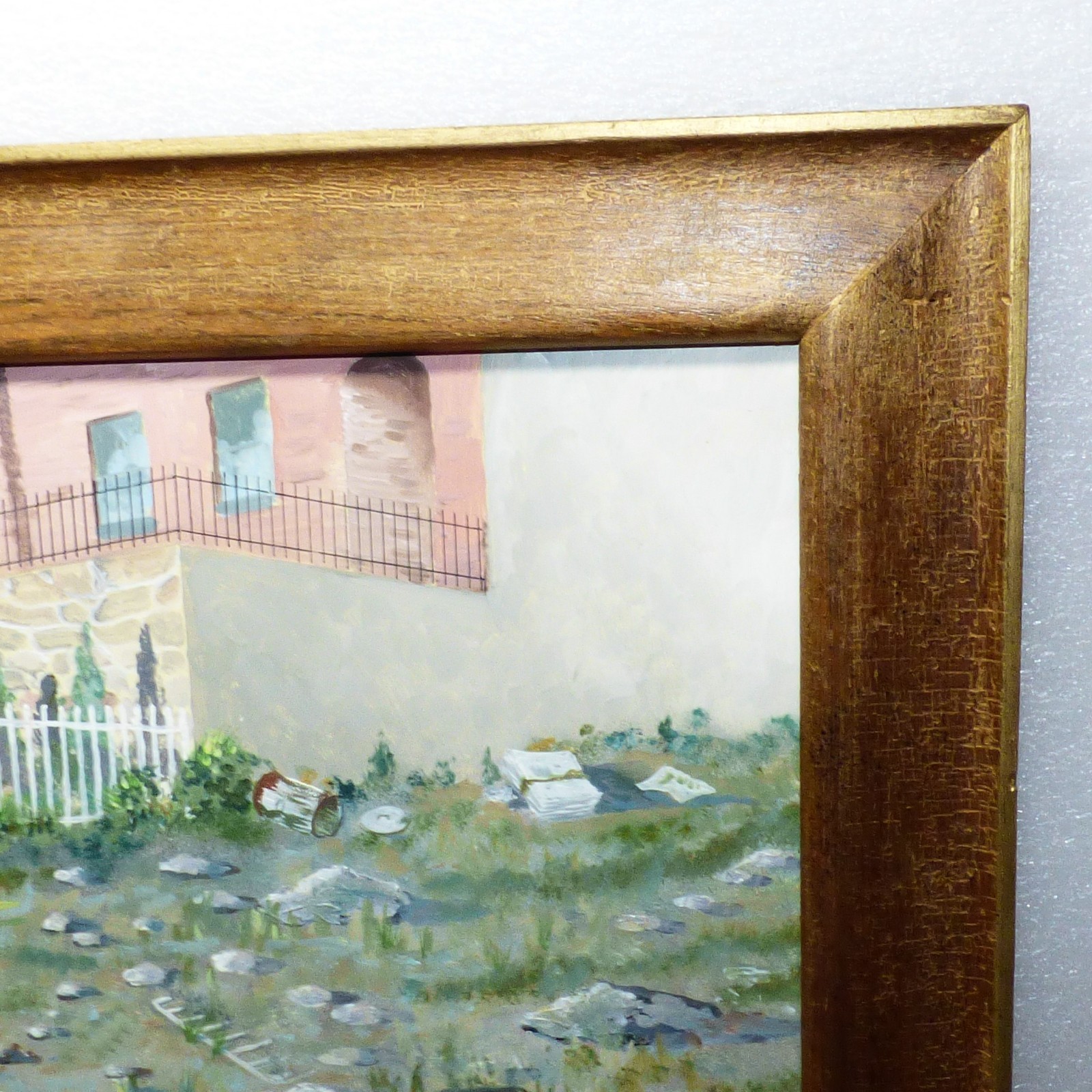 Large vintage depression era Bronx New York painting boys in slums Westchester