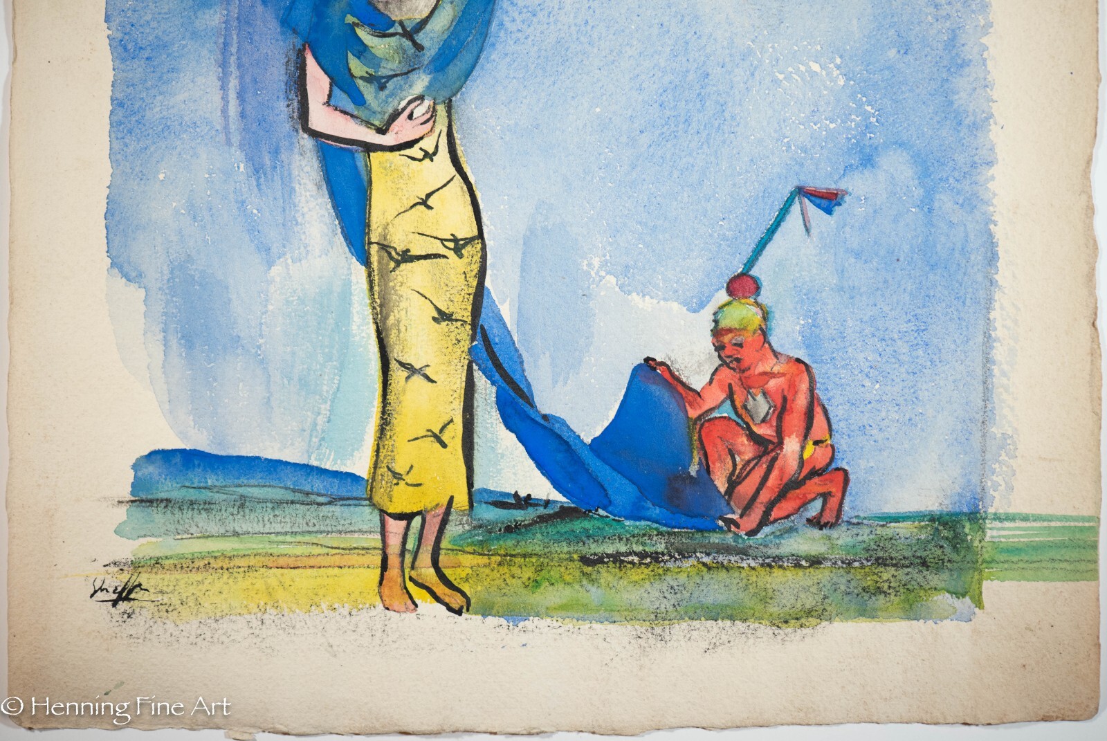 Beautiful Vintage Carl Shaffer Impressionist Painting Woman in Blue WPA 32