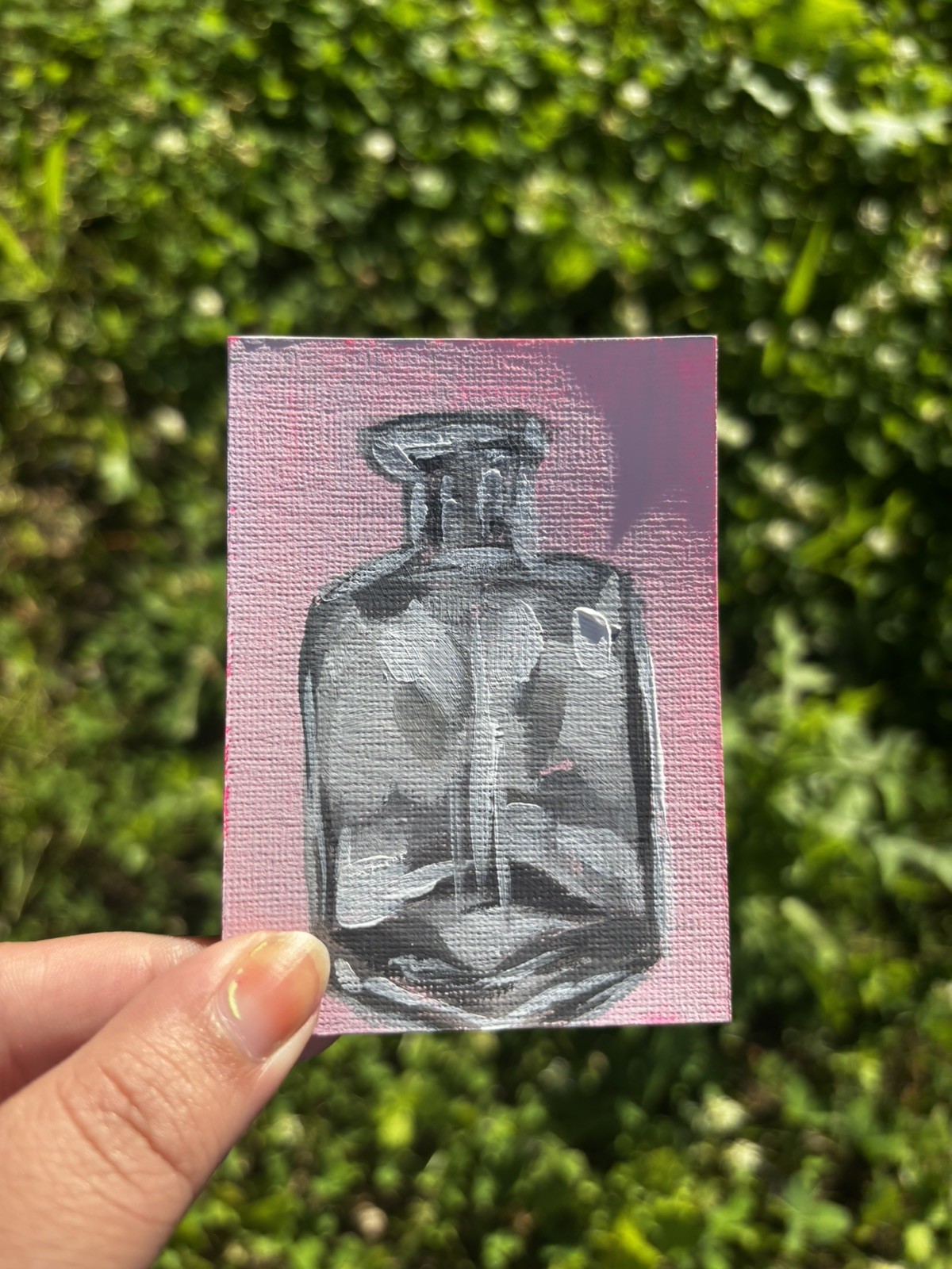 ACEO original miniature still life metal like glass bottle painting unframed