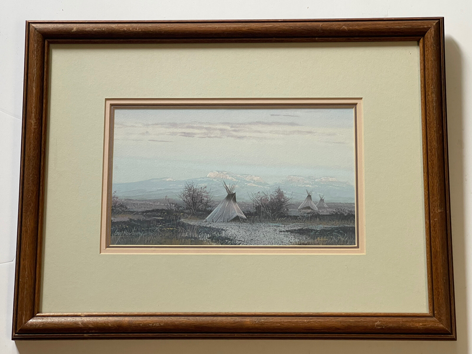 Guy Rowbury Painting Indian Tipi Landscape Camp Native American Listed Realism
