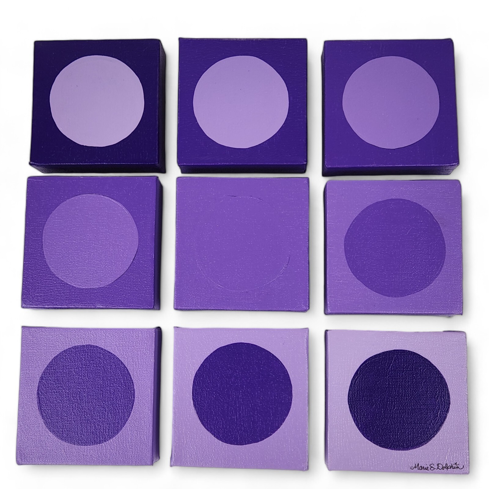 Purple Circles Abstract Painting 9 4×4 Pieces Acrylic on Canvas Marie S. Dolphin