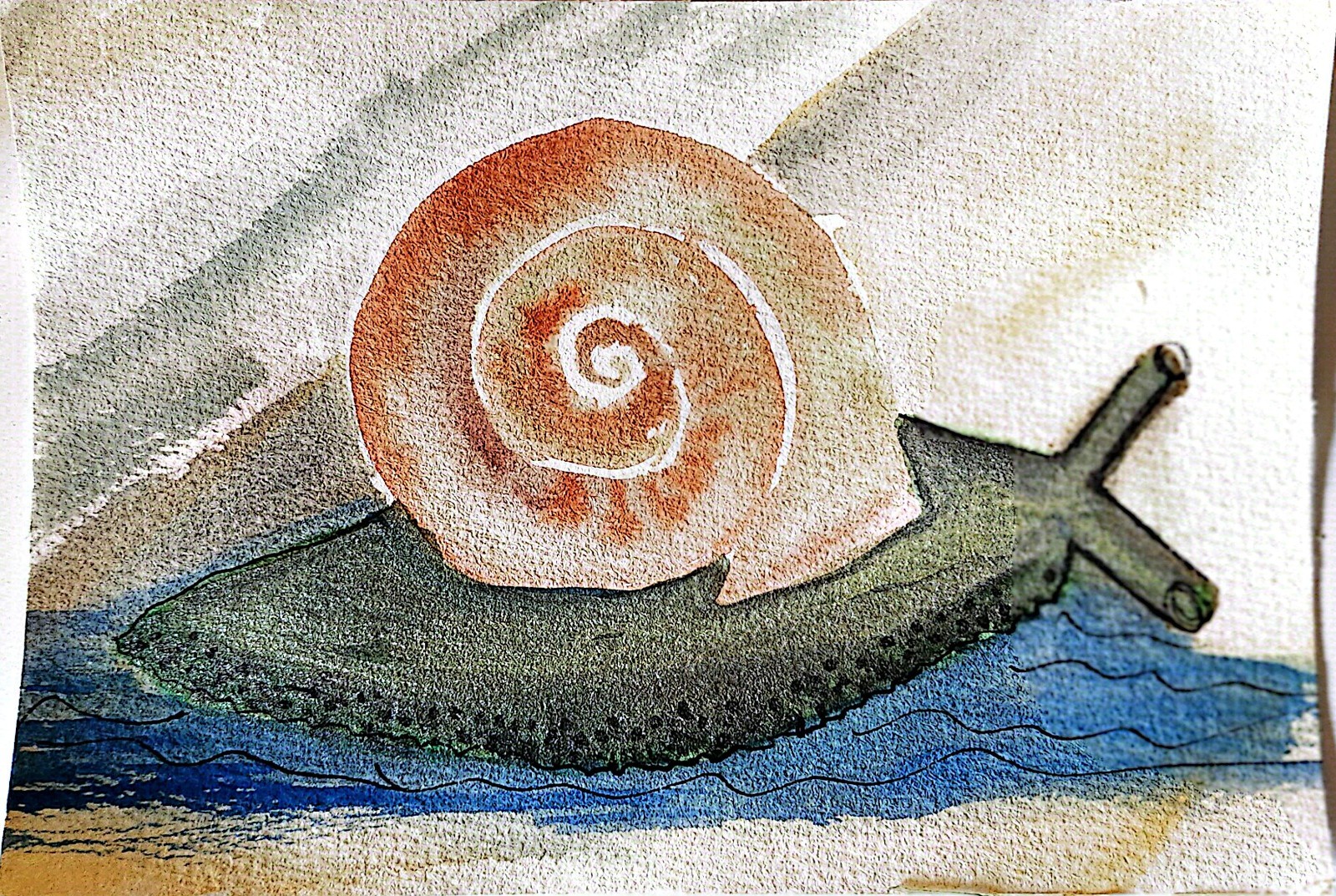 Garden Snail Whimsical Original Impressionist Watercolor 5×7 Signed