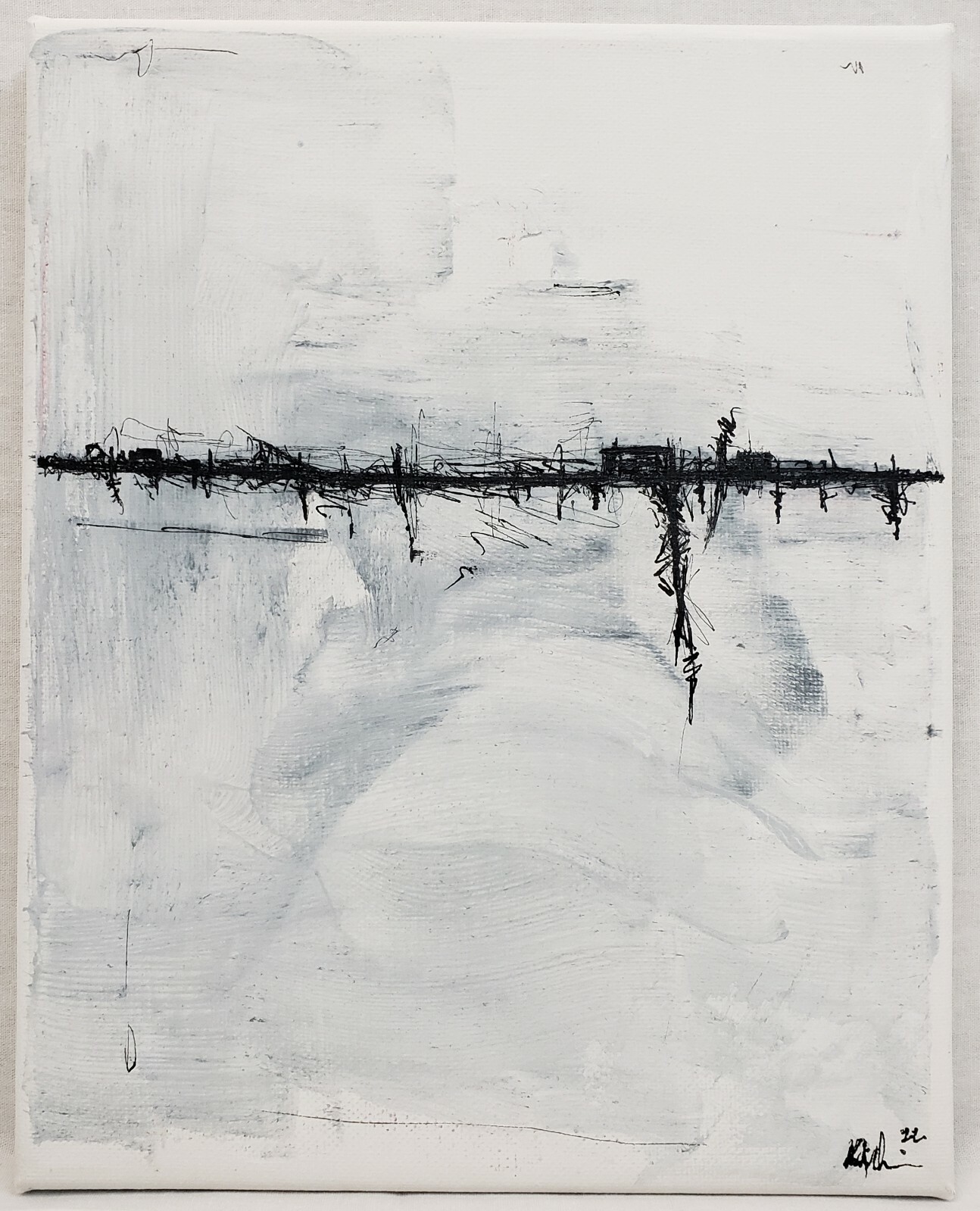 No.464 Original Abstract Modern Minimal Landscape Ink Drawing By K.A.Davis