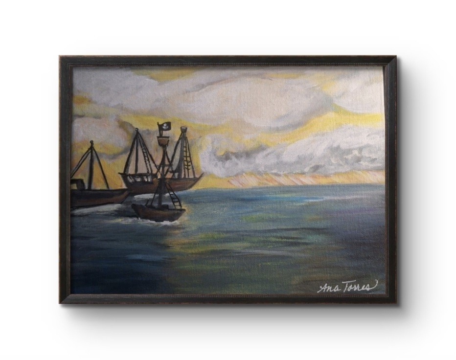 Orginal Ocean Seascape Acrylic 9×12 Panel Folk Art Contemporary Home Decor