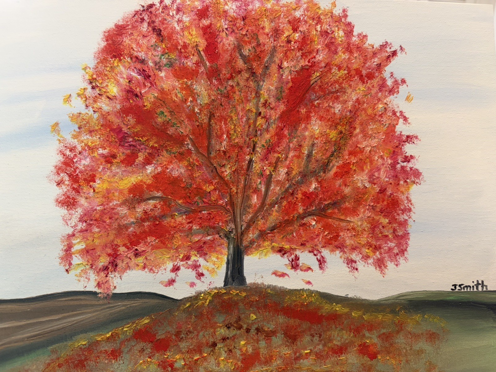 Original oil painting 11 x 14 inches gorgeous colorful orange red autumn tree