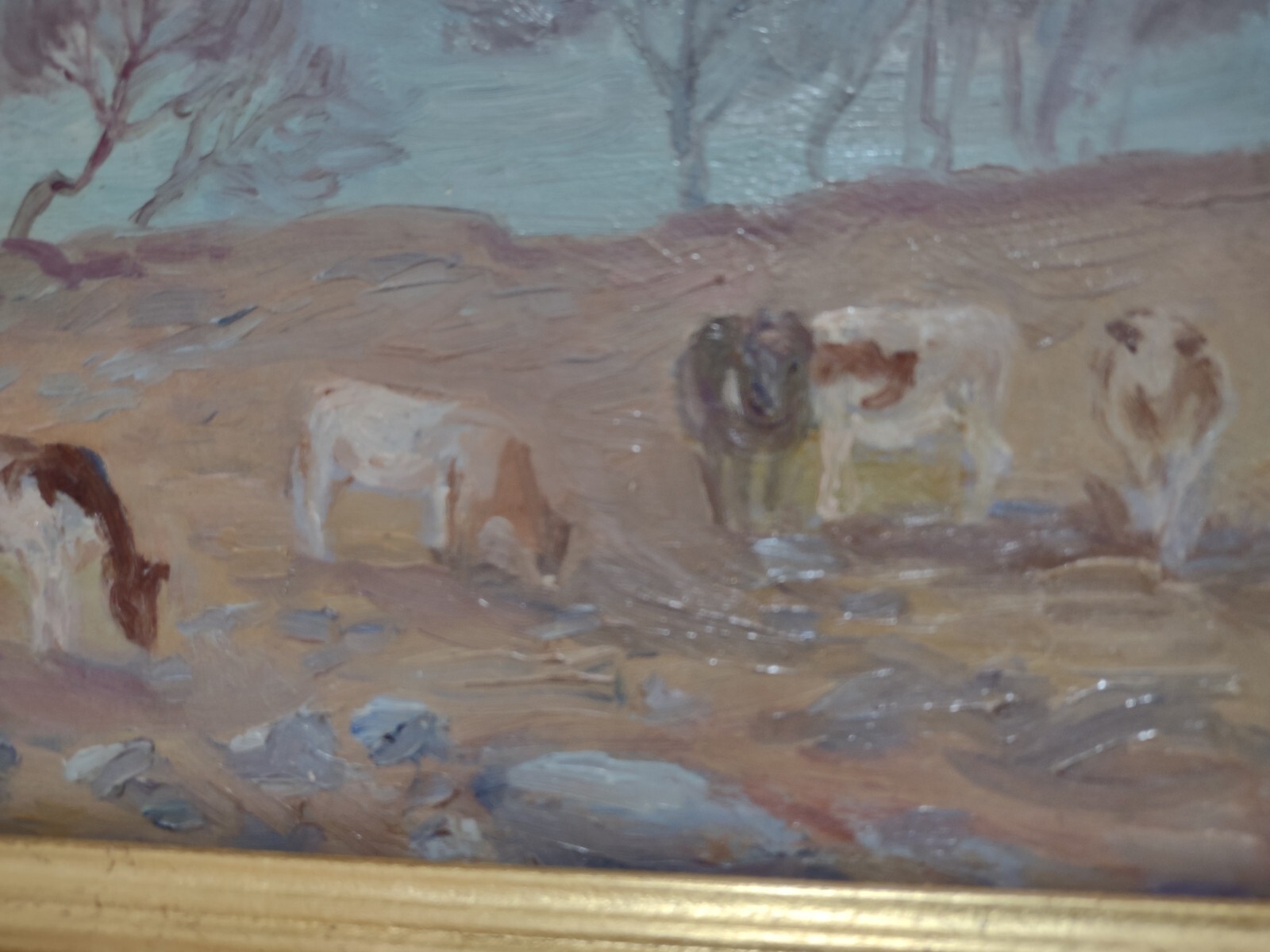 Louise Kamp Cow s in Pasture Oil Painting Framed Listed Artist Woodstock NY