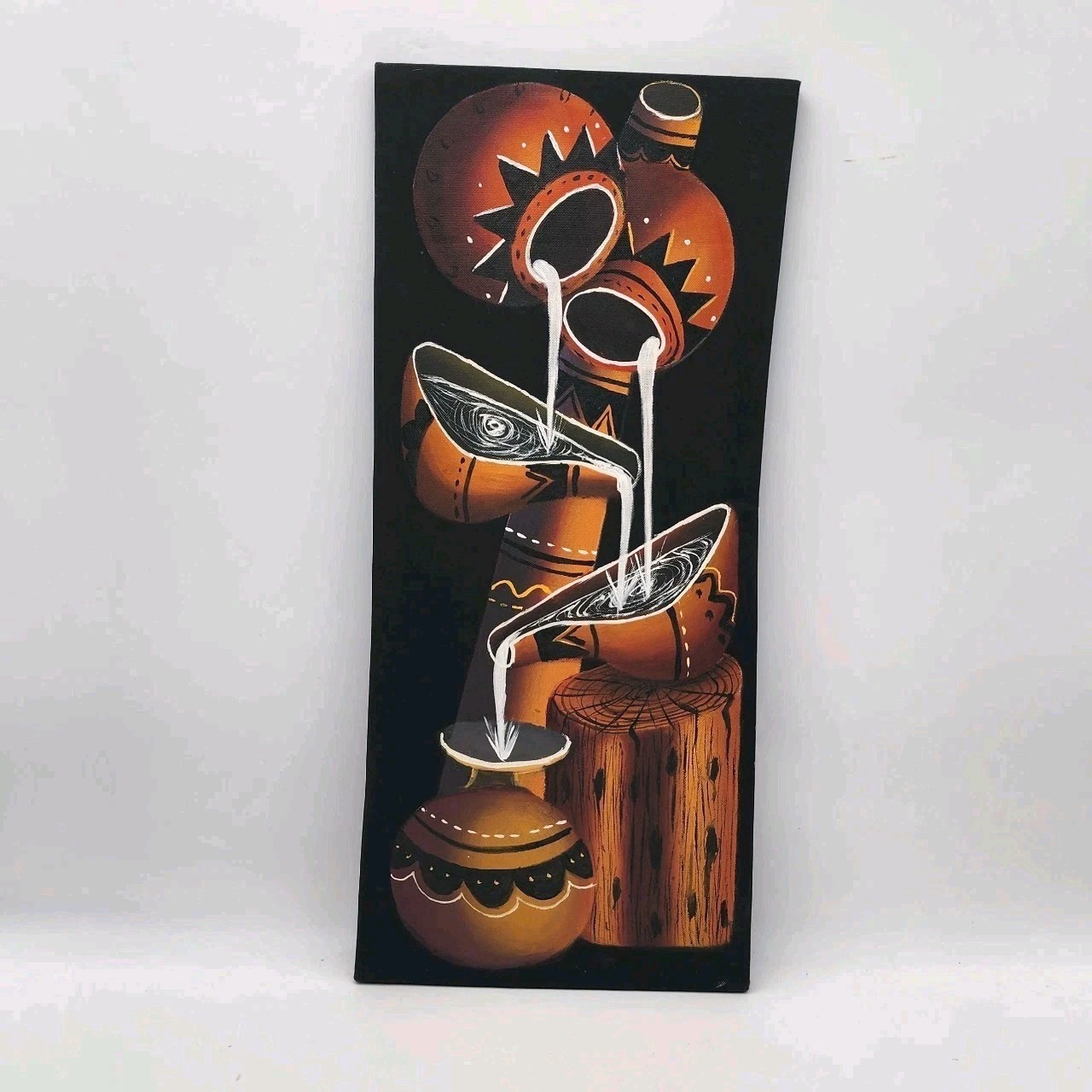 African Tribal Art Painting Calabash Gourds Pouring Water Handmade Canvas 12×25