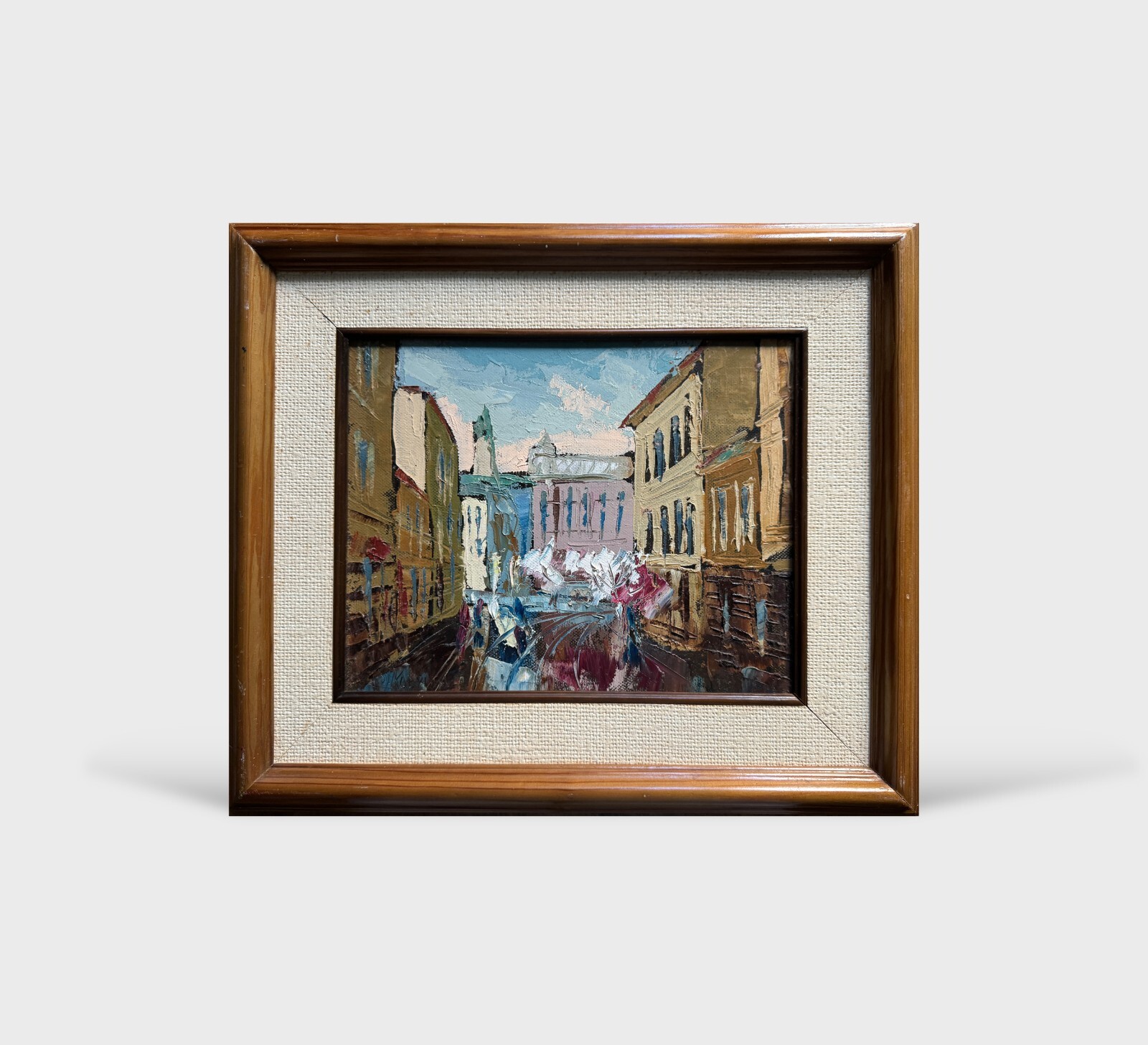 Vintage Oil painting after the rain Ukrainian painter Canvas Framed original art