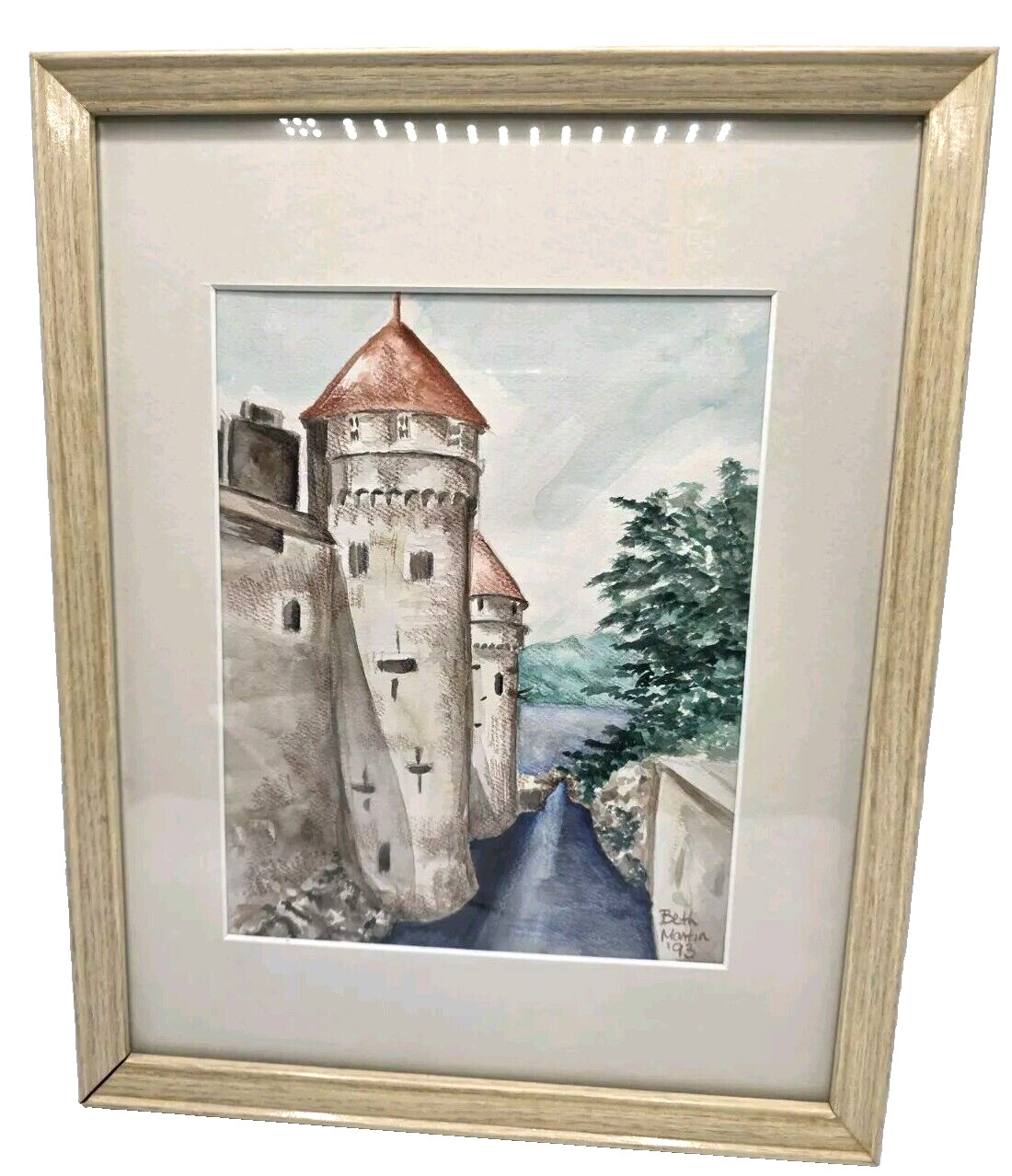 Original Watercolor Painting Château De Chillon Switzerland Signed Framed 1993