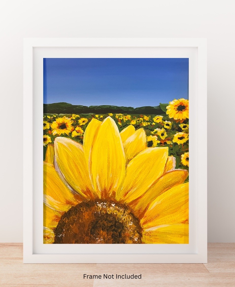 Hand Painted Bright Sunflowers Easy To Frame Wall Art Acrylic 11×13” Art Paper