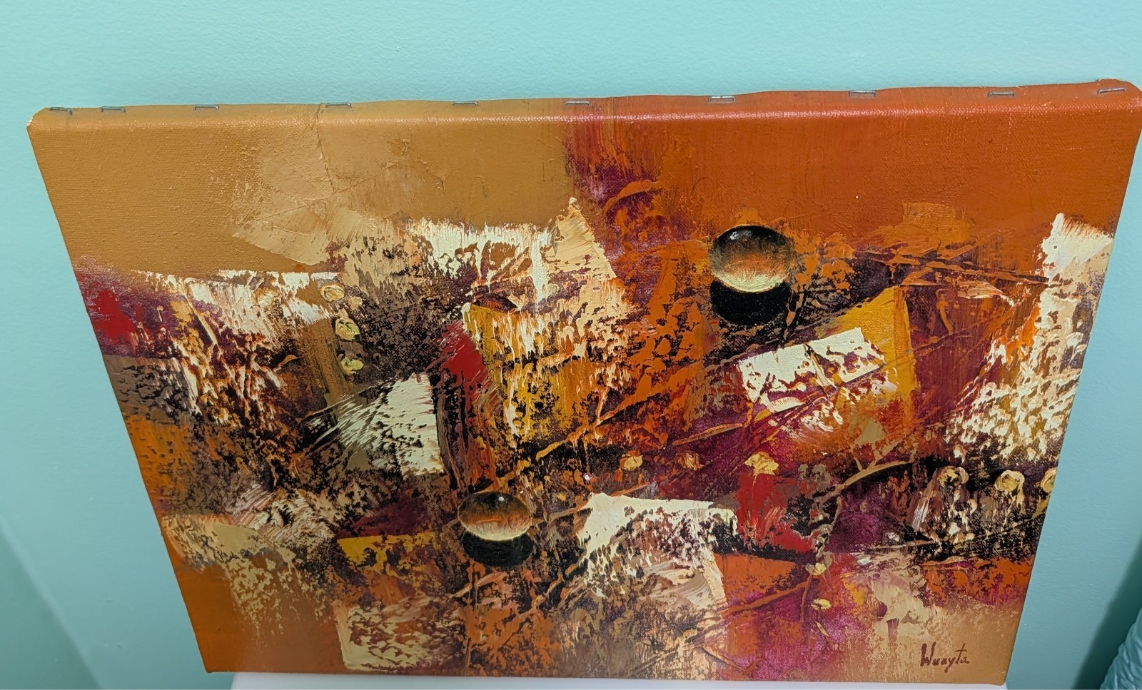 Original Signed G. Wuayta Peruvian Abstract Expressionism Oil Painting, 18X14.5″