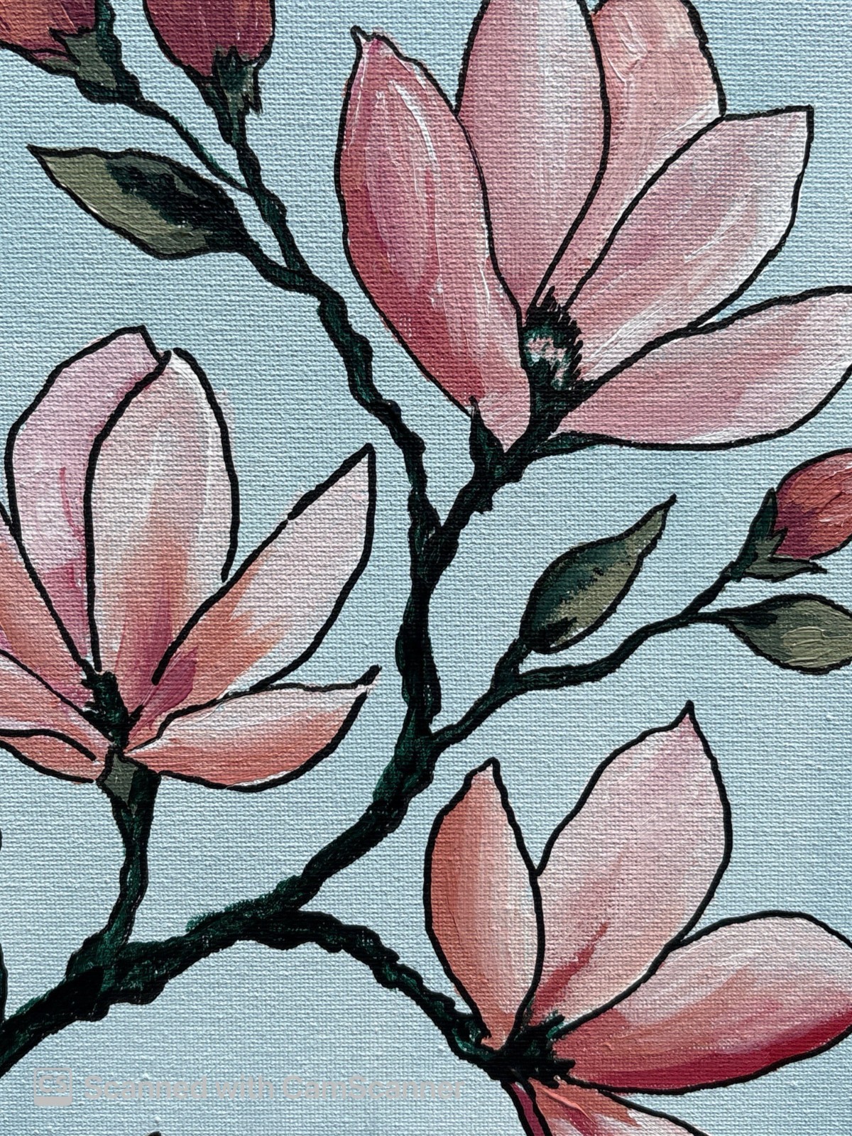Blush Pink Magnolia Branch Original Acrylic Painting 11×14 Signed Canvas Art