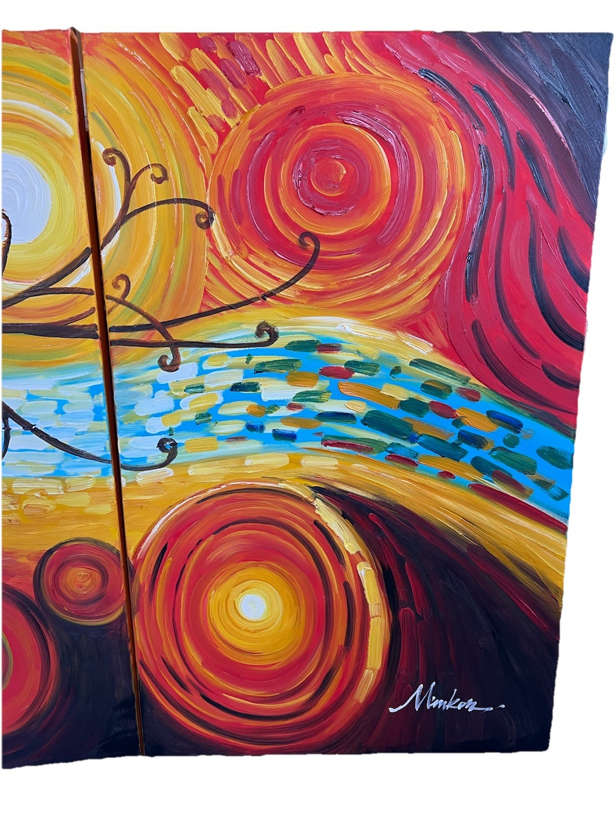 Abstract Tree and Starry Night Hand Painted 3 Piece Acrylic Canvas Art Signed