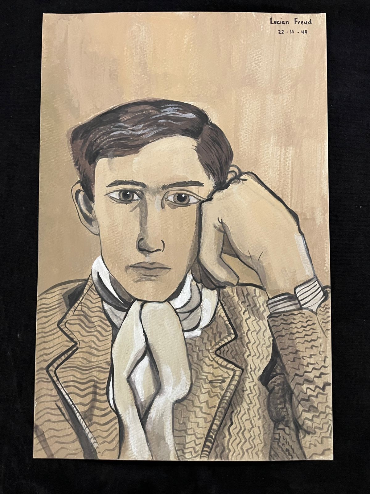 LUCIAN FREUD drawing and painting on old paper signed stamped vintage