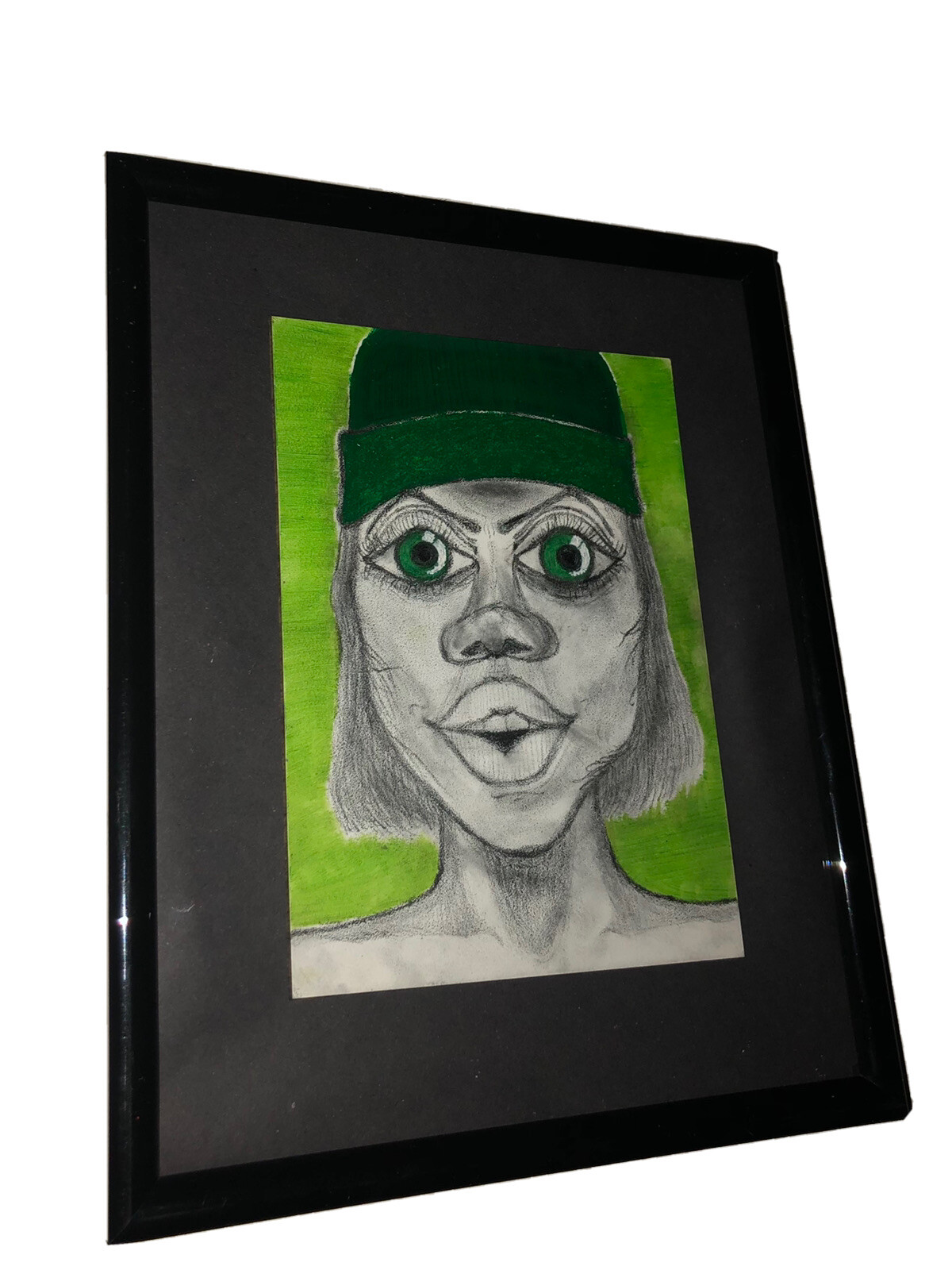 Painted Charcoal Pencil Drawing On 5×7 Gesso Board. 8×10 Frame
